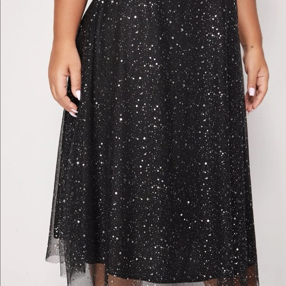 Boho v neck glitter mesh midi dress navy blue - Picture 7 of 9